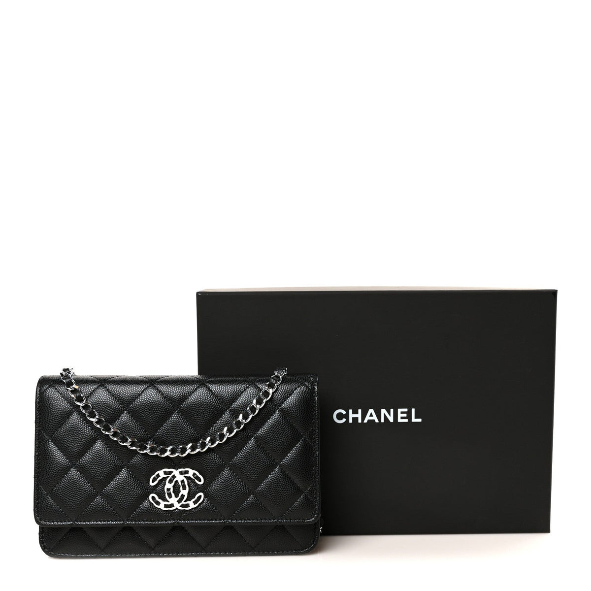 Caviar Quilted Chanel 19 Wallet On Chain WOC Black White wholesalehk.shop