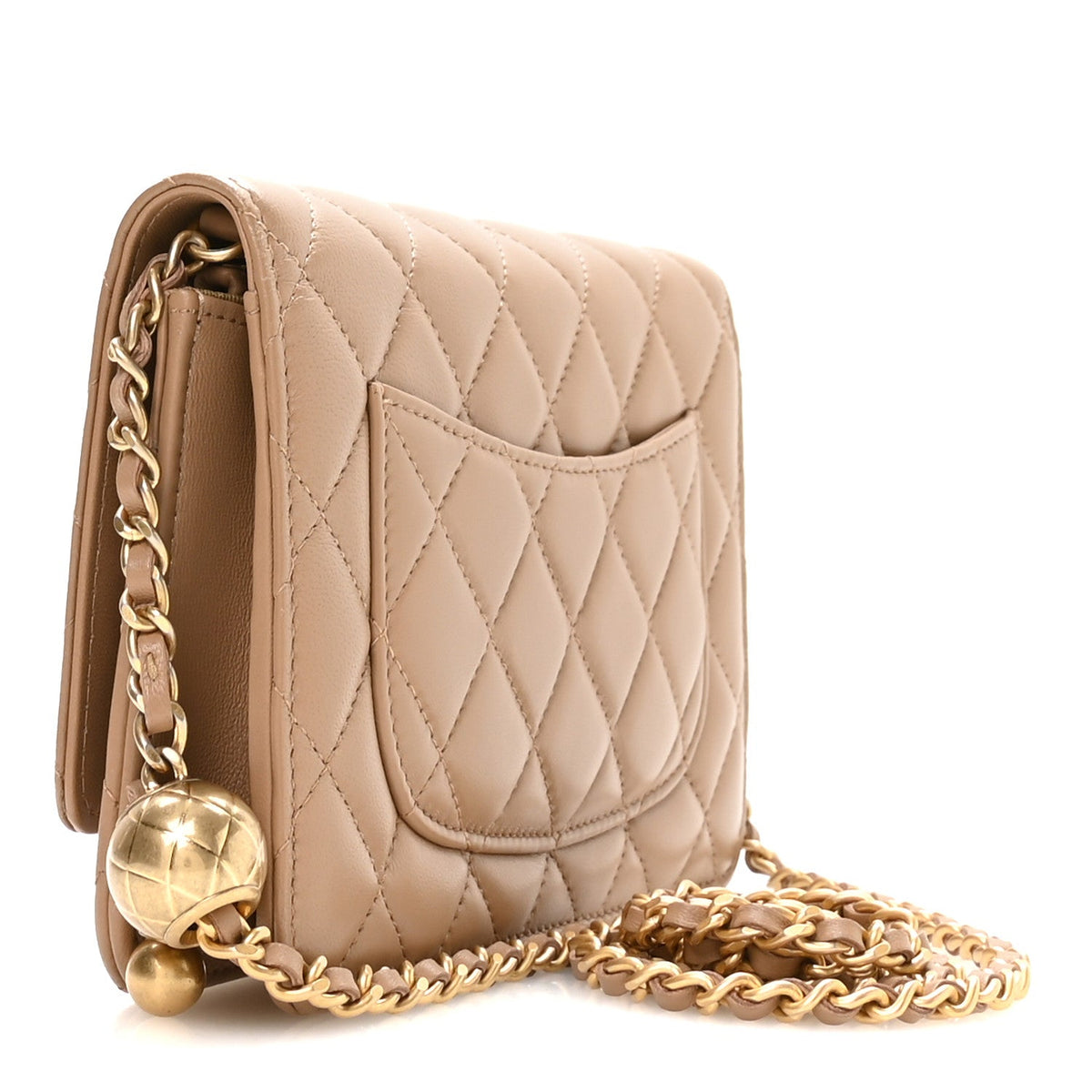 Lambskin Quilted CC Pearl Crush Wallet on Chain WOC Beige wholesalehk.shop