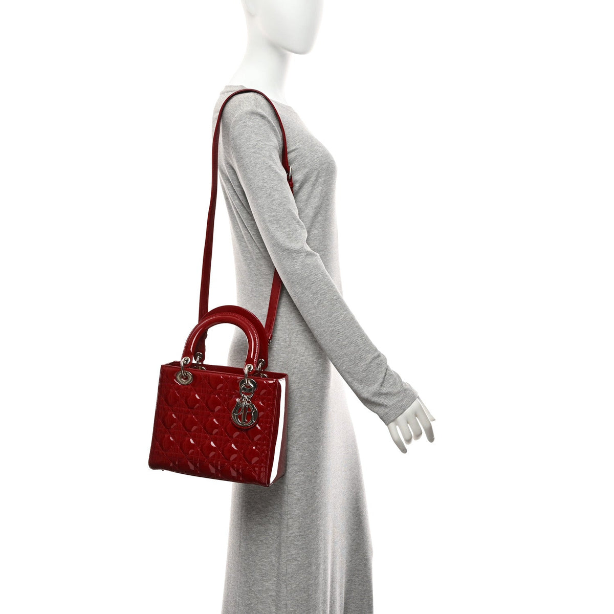 Patent Cannage Medium Lady Dior Red wholesalehk.shop