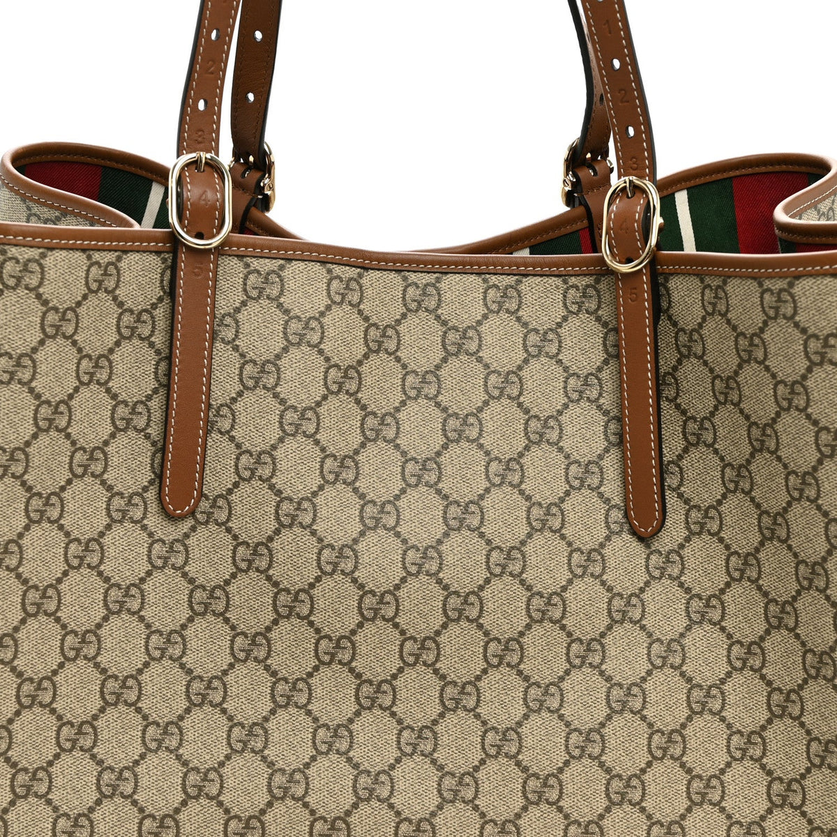 GG Supreme Monogram Emblem Maxi Tote Bag Beige Dark Brown wholesalehk.shop