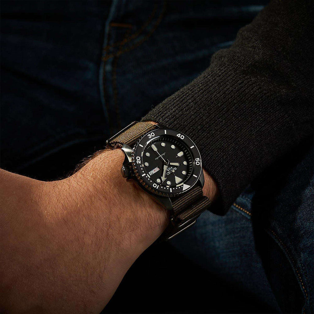 Seiko 5 Sport Automatic Black Dial Green Nylon Strap Watch For Men - SRPD65K4 wholesalehk.shop