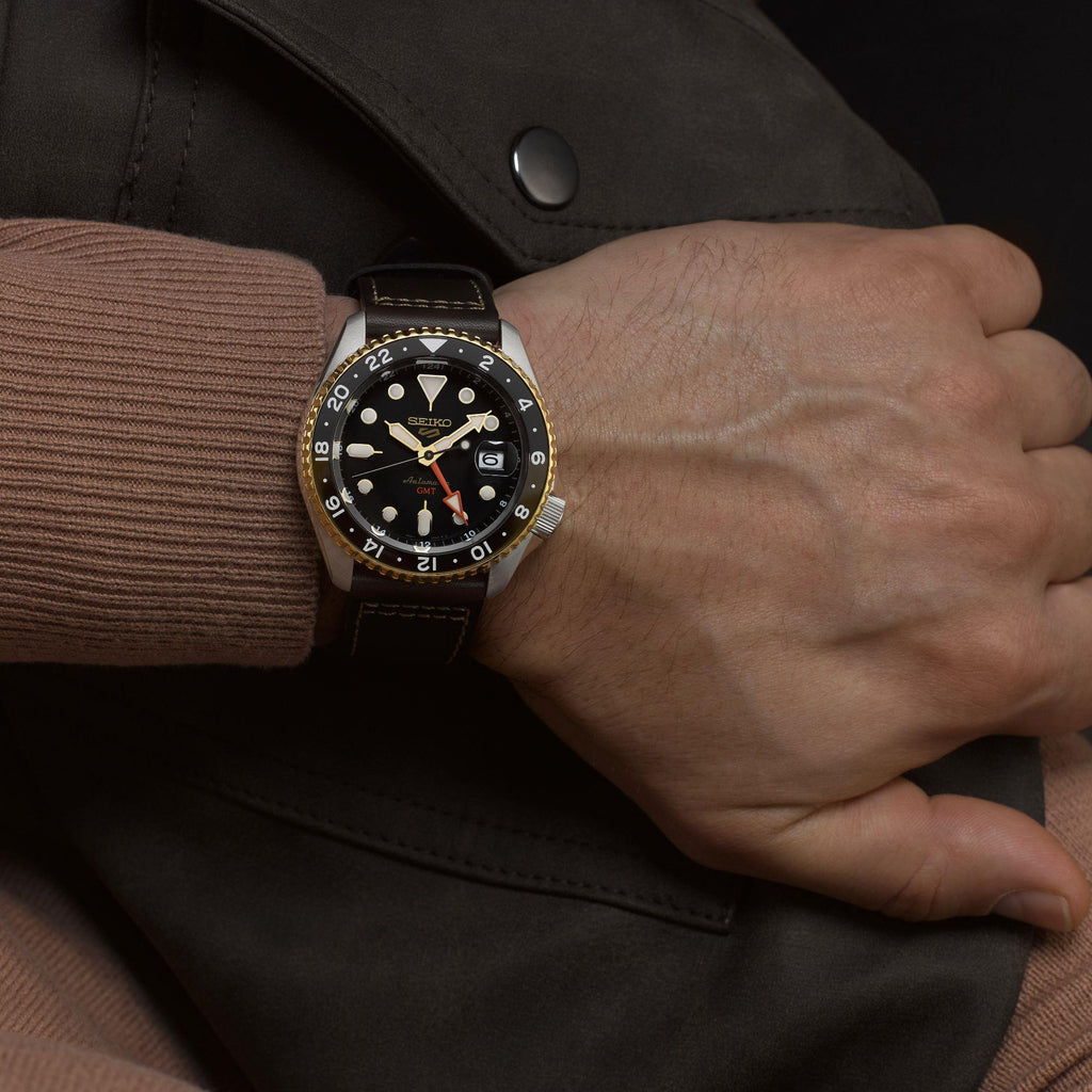 Seiko 5 Sports SKX GMT Automatic Mocha Black Dial Brown Leather Strap Watch For Men - SSK036K1 wholesalehk.shop