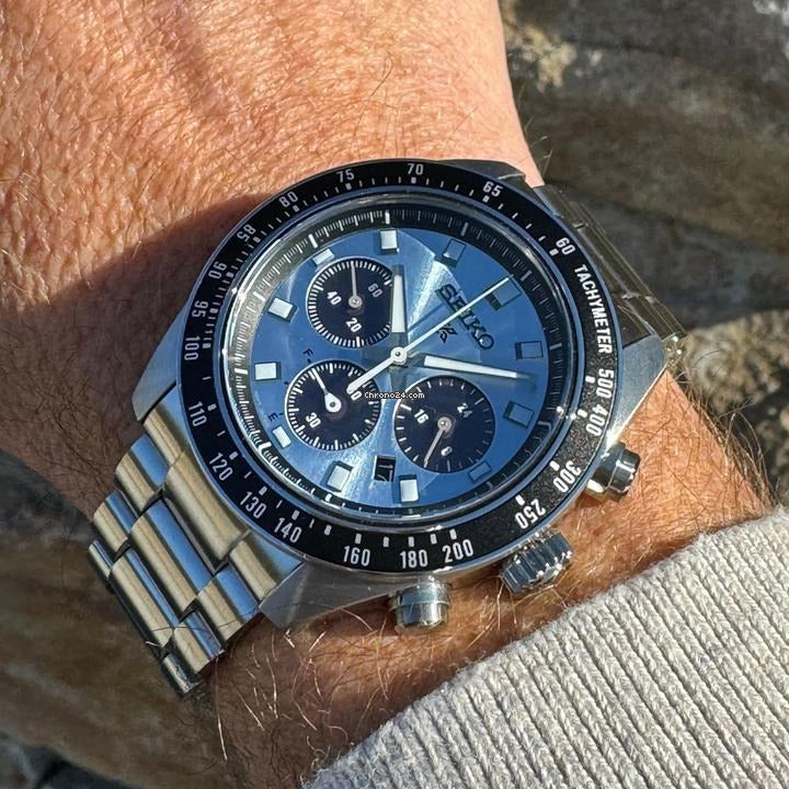 Seiko Prospex Speedtimer 41.4 Solar Chronograph Blue Dial Silver Steel Strap Watch for Men - SSC935 wholesalehk.shop