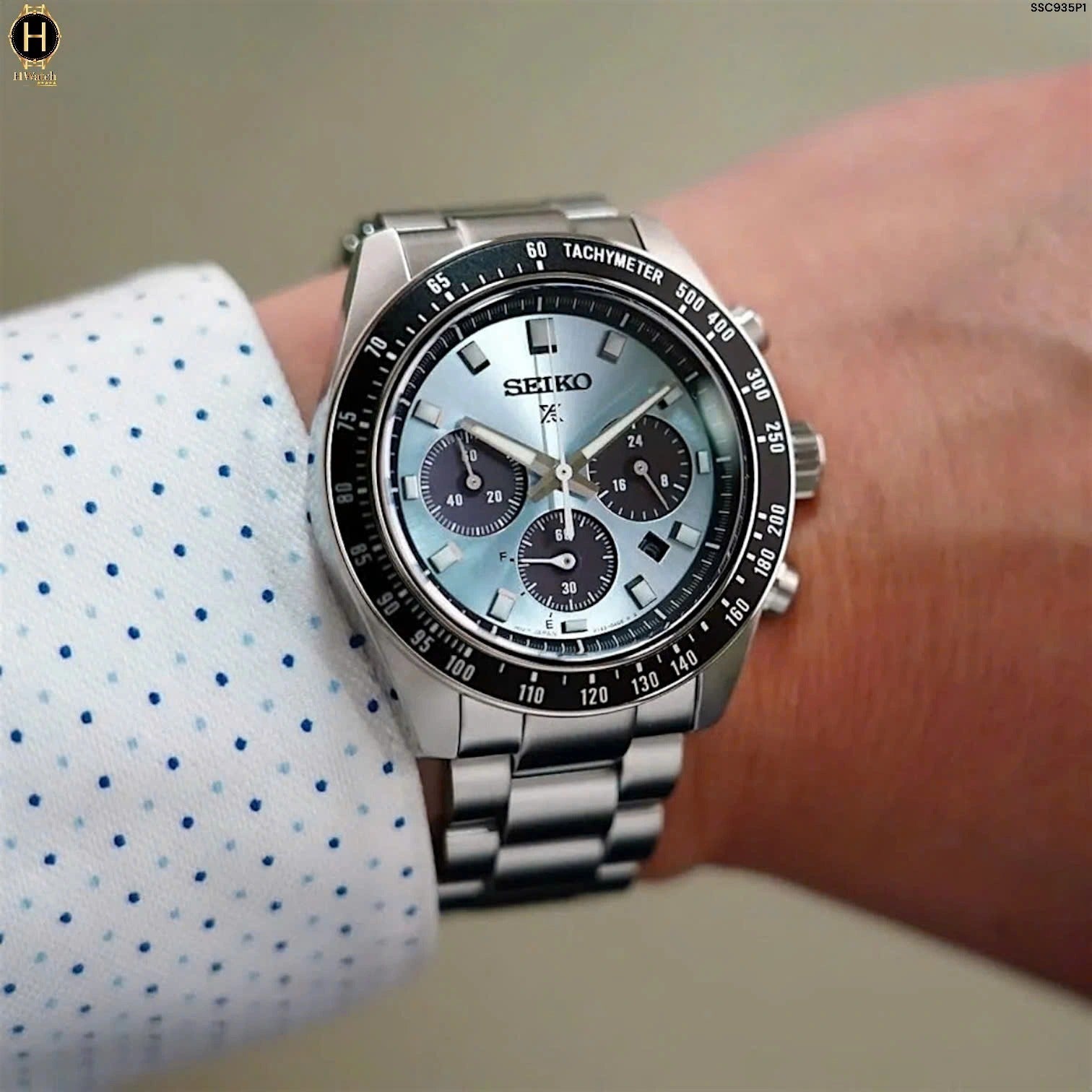 Seiko Prospex Speedtimer 41.4 Solar Chronograph Blue Dial Silver Steel Strap Watch for Men - SSC935 wholesalehk.shop