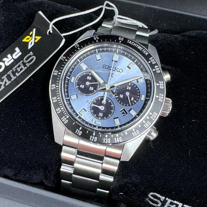 Seiko Prospex Speedtimer 41.4 Solar Chronograph Blue Dial Silver Steel Strap Watch for Men - SSC935 wholesalehk.shop