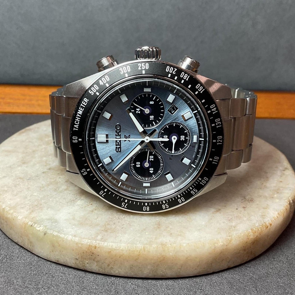 Seiko Prospex Speedtimer 41.4 Solar Chronograph Blue Dial Silver Steel Strap Watch for Men - SSC935 wholesalehk.shop
