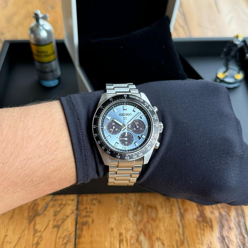 Seiko Prospex Speedtimer 41.4 Solar Chronograph Blue Dial Silver Steel Strap Watch for Men - SSC935 wholesalehk.shop