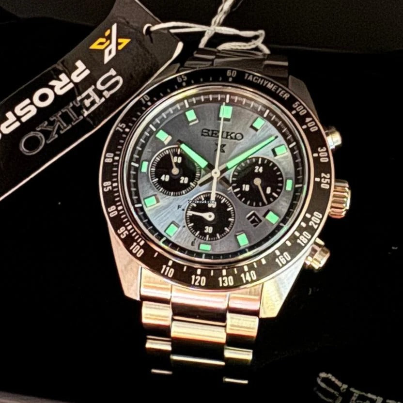 Seiko Prospex Speedtimer 41.4 Solar Chronograph Blue Dial Silver Steel Strap Watch for Men - SSC935 wholesalehk.shop