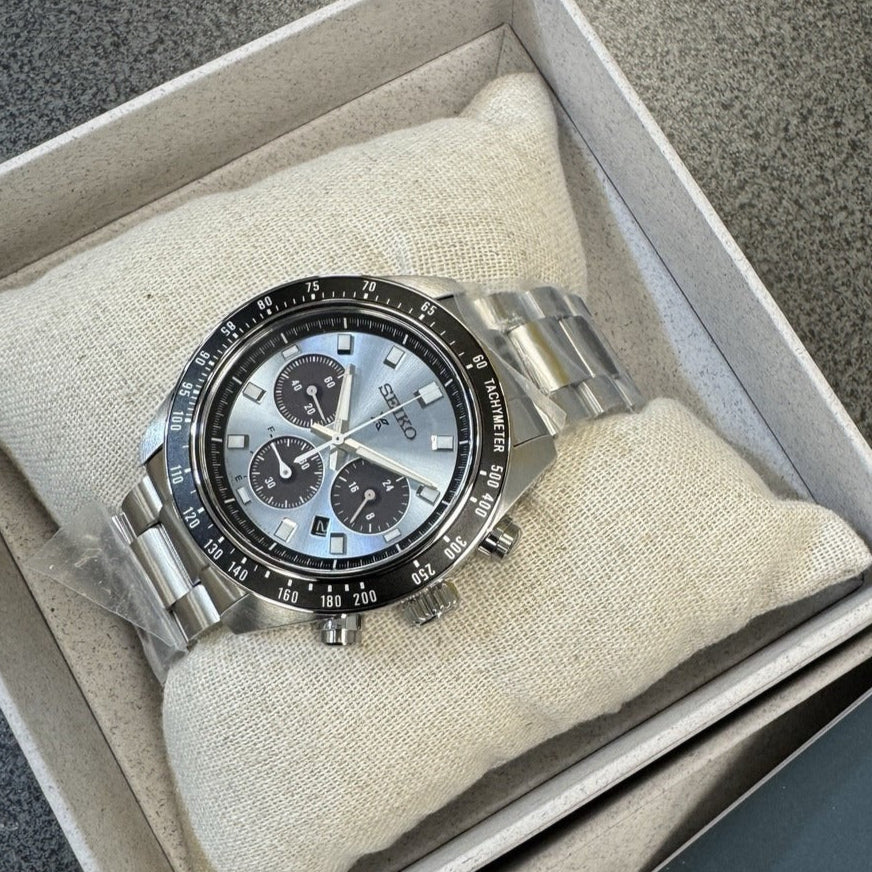 Seiko Prospex Speedtimer 41.4 Solar Chronograph Blue Dial Silver Steel Strap Watch for Men - SSC935 wholesalehk.shop