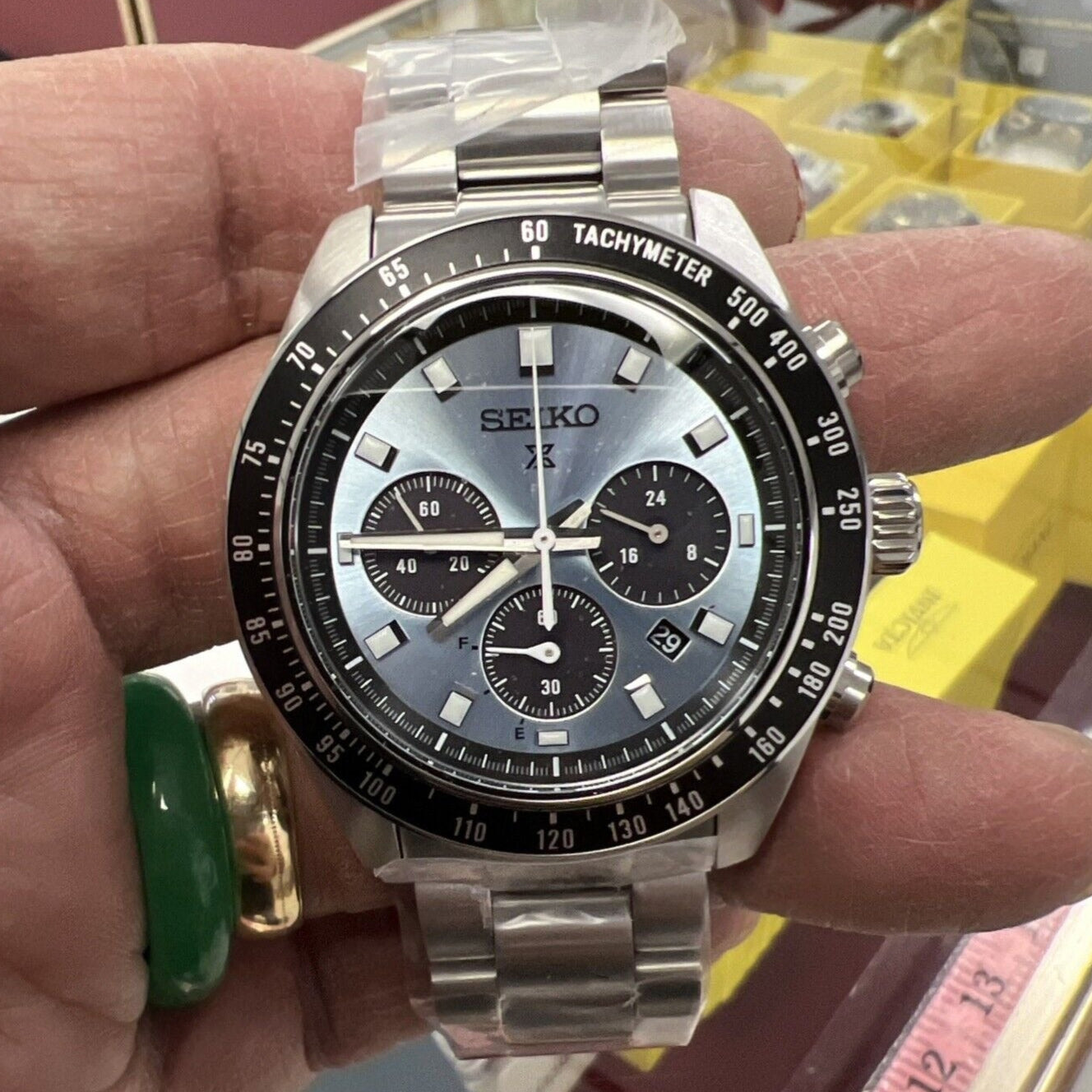Seiko Prospex Speedtimer 41.4 Solar Chronograph Blue Dial Silver Steel Strap Watch for Men - SSC935 wholesalehk.shop