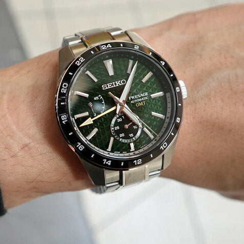 Seiko Presage Sharp Edged Series GMT Green Dial Silver Steel Strap Watch For Men - SPB219J1 wholesalehk.shop