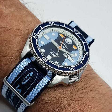 Seiko 5 Sports Honda Super Cub Limited Edition Blue Dial Two Tone NATO Strap Watch For Men - SRPK37K1 wholesalehk.shop