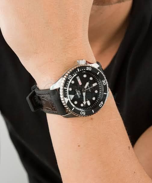Seiko 5 Sports SKX Automatic Black Dial Black Leather Strap Watch for Men - SRPD55K2 wholesalehk.shop