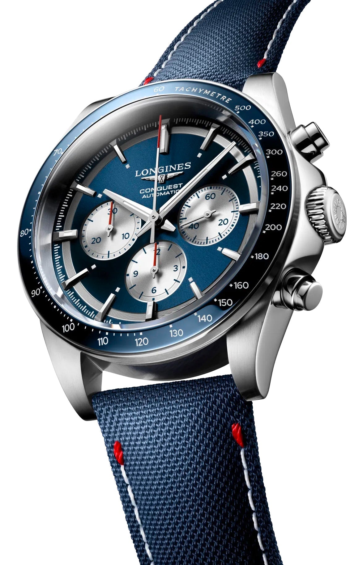 Limited Edition Longines Conquest Marco Odermatt Automatic Chronograph Blue Dial Fabric Strap Interchangeable Blue NATO Strap Mens Watch L3.835.4.91.2 wholesalehk.shop
