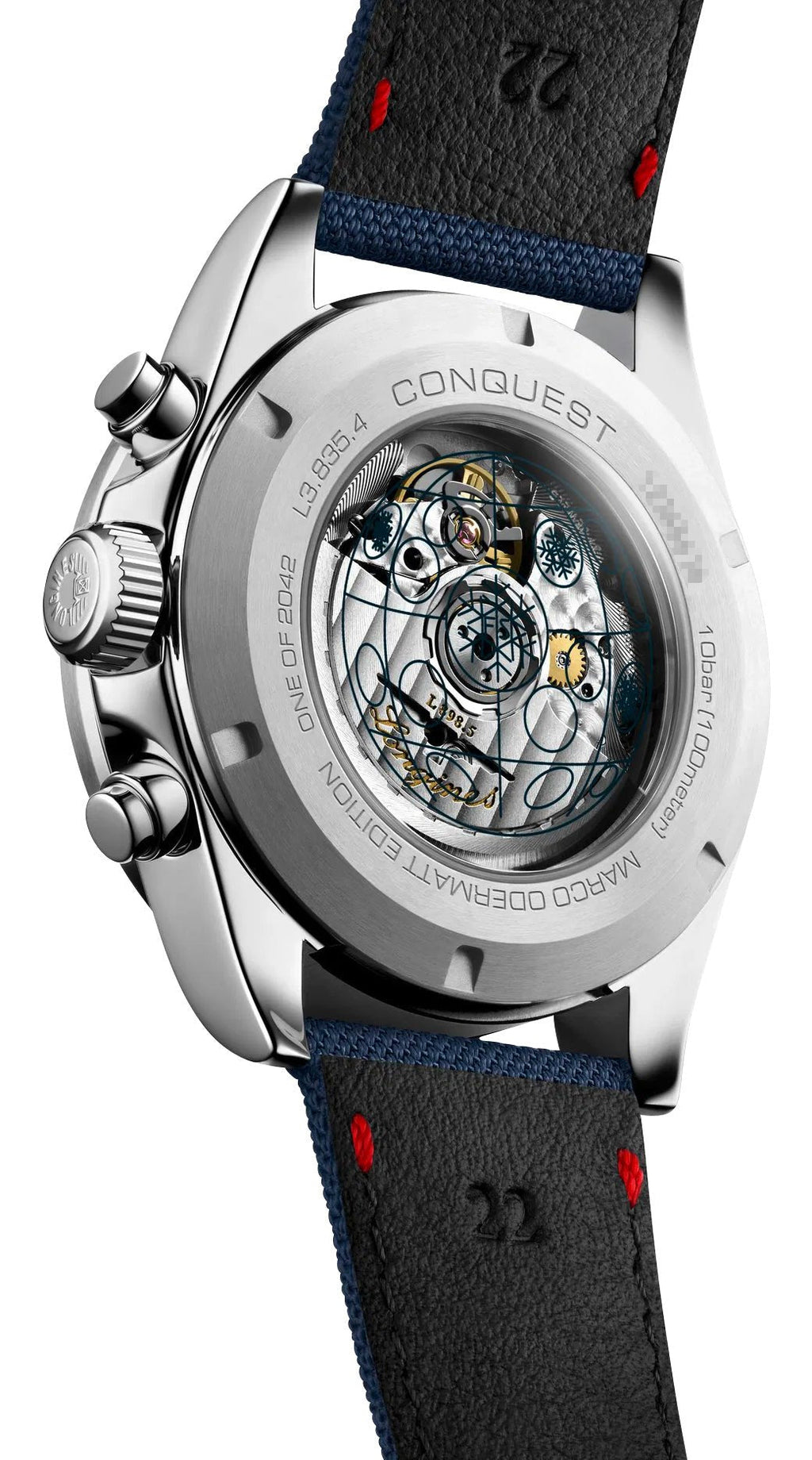 Limited Edition Longines Conquest Marco Odermatt Automatic Chronograph Blue Dial Fabric Strap Interchangeable Blue NATO Strap Mens Watch L3.835.4.91.2 wholesalehk.shop