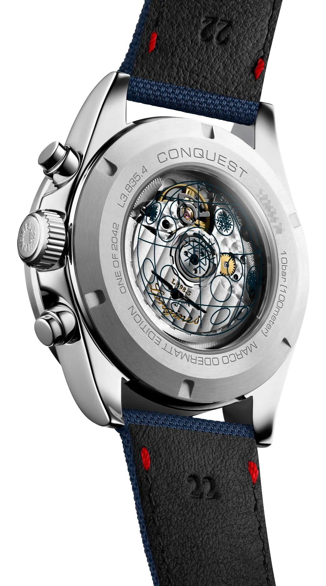 Limited Edition Longines Conquest Marco Odermatt Automatic Chronograph Blue Dial Fabric Strap Interchangeable Blue NATO Strap Mens Watch L3.835.4.91.2 wholesalehk.shop