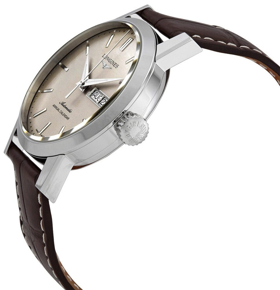 Longines 1832 Annual Calendar Automatic Stainless Steel Beige Dial Brown Leather Strap Date/Month Mens Watch L4.827.4.92.2 wholesalehk.shop
