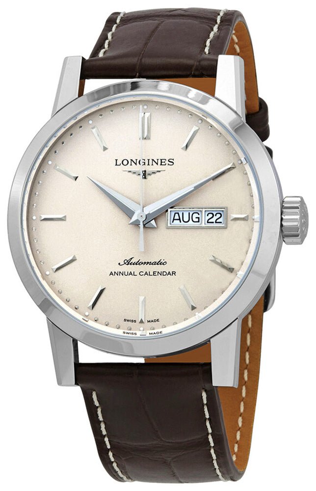 Longines 1832 Annual Calendar Automatic Stainless Steel Beige Dial Brown Leather Strap Date/Month Mens Watch L4.827.4.92.2 wholesalehk.shop
