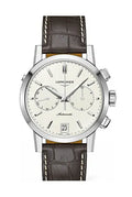 Longines 1832 Automatic Chronograph Stainless Steel Beige Dial Brown Leather Strap Date Mens Watch L4.829.4.92.1 wholesalehk.shop
