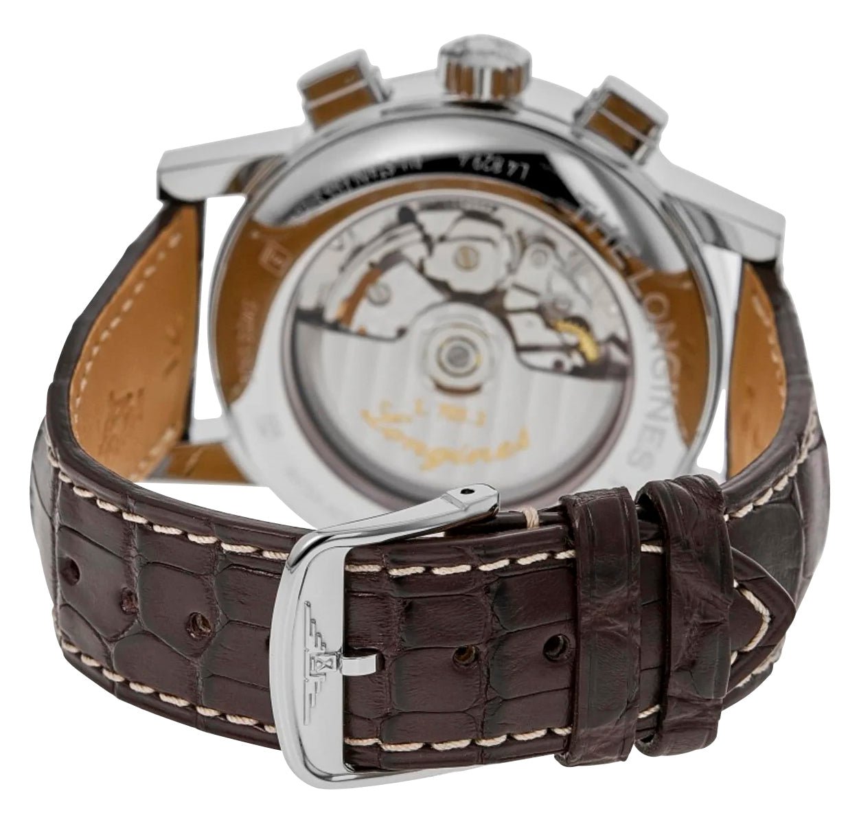 Longines 1832 Automatic Chronograph Stainless Steel Beige Dial Brown Leather Strap Date Mens Watch L4.829.4.92.2 wholesalehk.shop