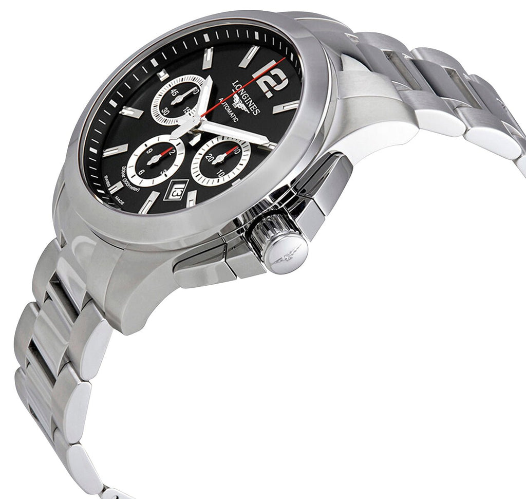 Longines Conquest Automatic Chronograph Stainless Steel Black Dial Date Divers Mens Watch L3.801.4.56.6 wholesalehk.shop