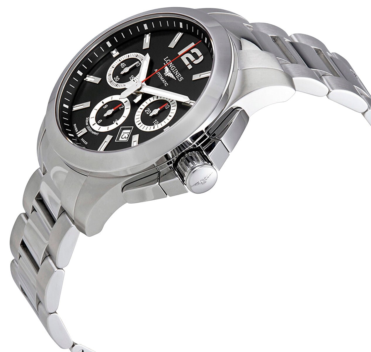 Longines Conquest Automatic Chronograph Stainless Steel Black Dial Date Divers Mens Watch L3.801.4.56.6 wholesalehk.shop