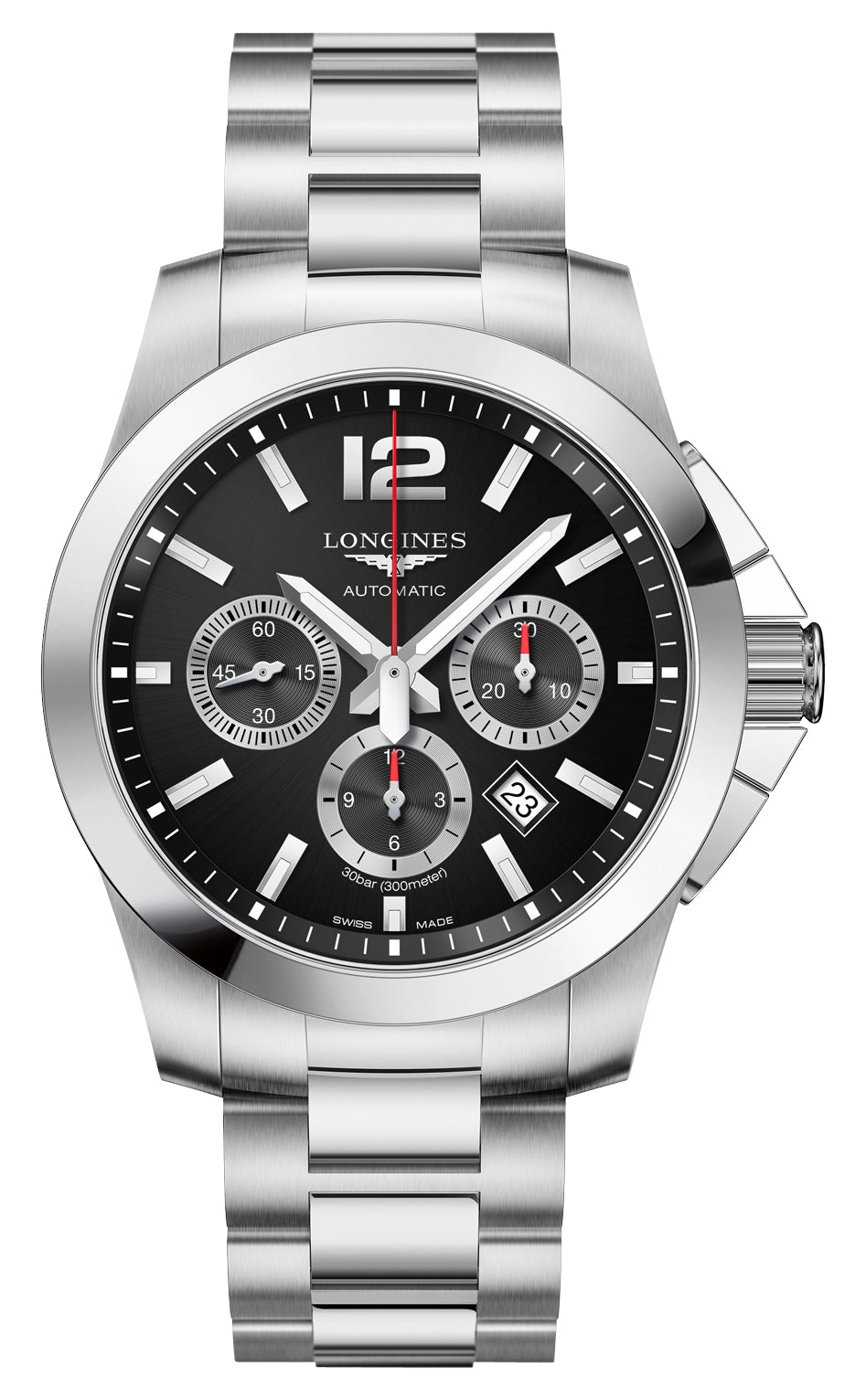 Longines Conquest Automatic Chronograph Stainless Steel Black Dial Date Divers Mens Watch L3.801.4.56.6 wholesalehk.shop