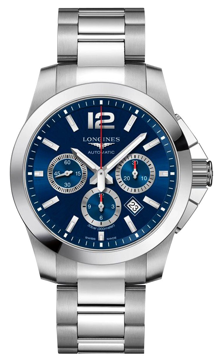 Longines Conquest Automatic Chronograph Stainless Steel Blue Dial Date Divers Mens Watch L3.801.4.96.6 wholesalehk.shop
