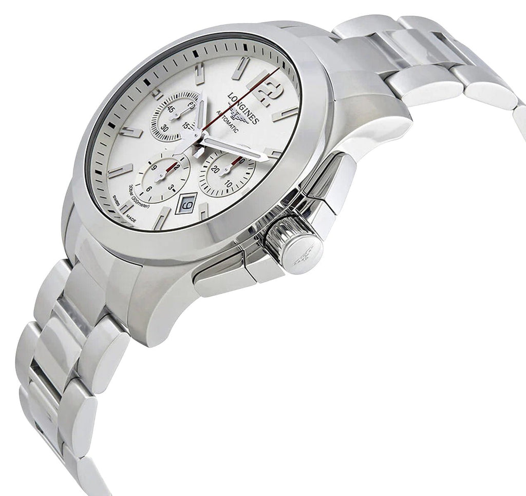 Longines Conquest Automatic Chronograph Stainless Steel Silver Dial Date Divers Mens Watch L3.801.4.76.6 wholesalehk.shop