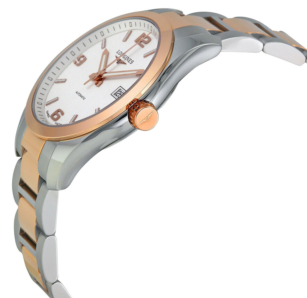 Longines Conquest Automatic Stainless Steel & 18K Rose Gold Silver Dial Date Mens Watch L2.785.5.76.7 wholesalehk.shop