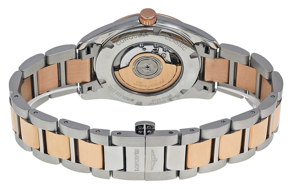 Longines Conquest Automatic Stainless Steel & 18K Rose Gold Silver Dial Date Mens Watch L2.785.5.76.7 wholesalehk.shop