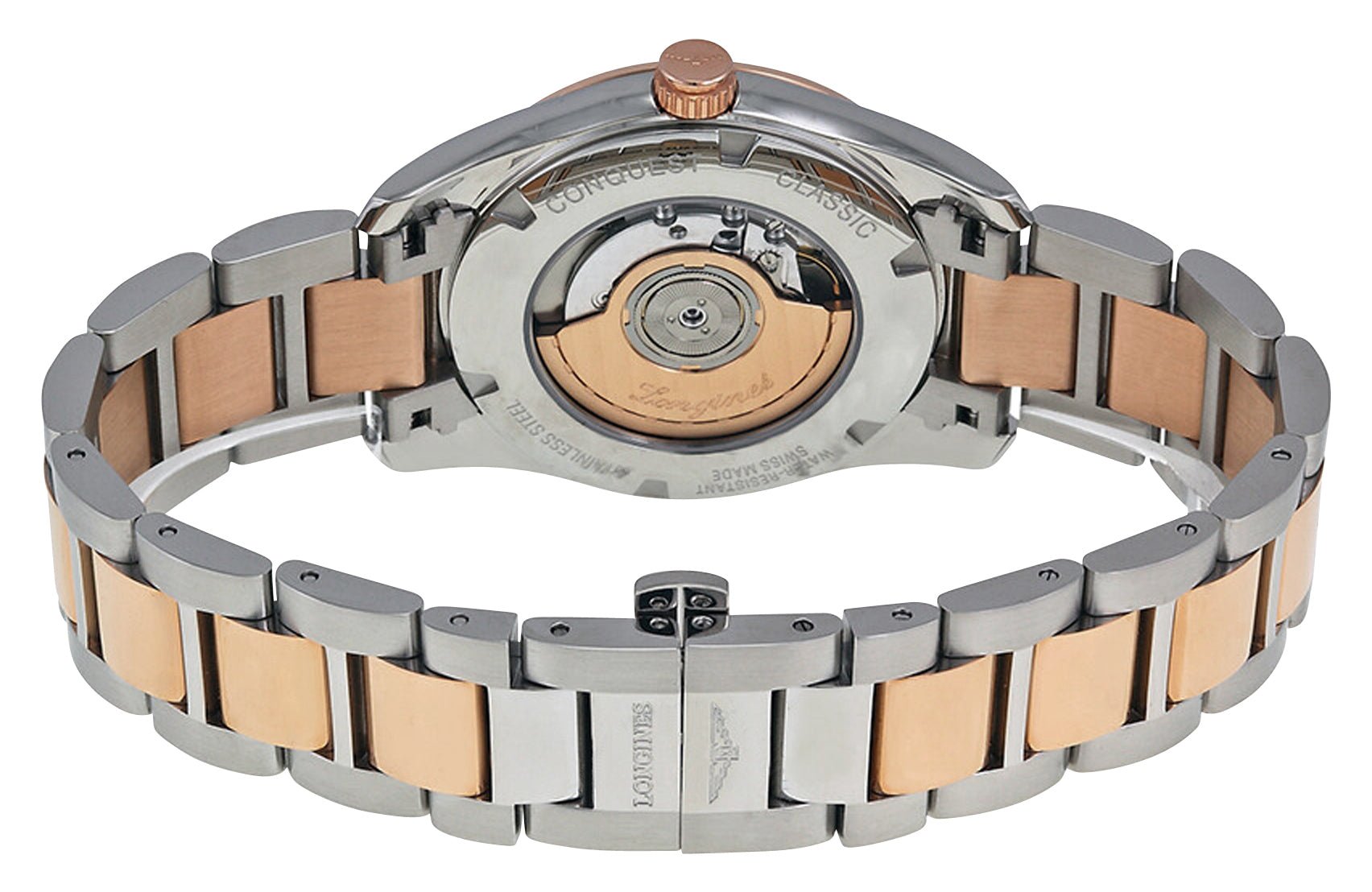Longines Conquest Automatic Stainless Steel & 18K Rose Gold Silver Dial Date Mens Watch L2.785.5.76.7 wholesalehk.shop