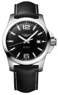 Longines Conquest Automatic Stainless Steel Black Dial Black Leather Strap Date Divers Mens Watch L3.778.4.58.3 wholesalehk.shop