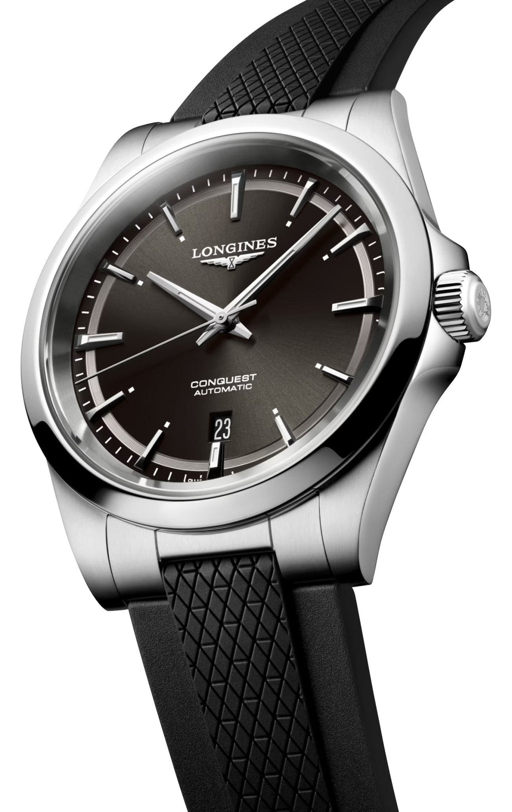 Longines Conquest Automatic Stainless Steel Black Dial Black Rubber Strap Date Mens Watch L3.830.4.52.9 wholesalehk.shop