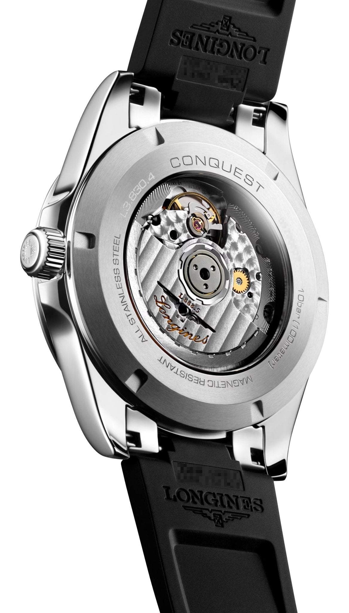 Longines Conquest Automatic Stainless Steel Black Dial Black Rubber Strap Date Mens Watch L3.830.4.52.9 wholesalehk.shop