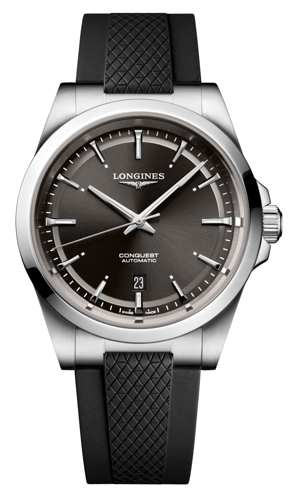 Longines Conquest Automatic Stainless Steel Black Dial Black Rubber Strap Date Mens Watch L3.830.4.52.9 wholesalehk.shop