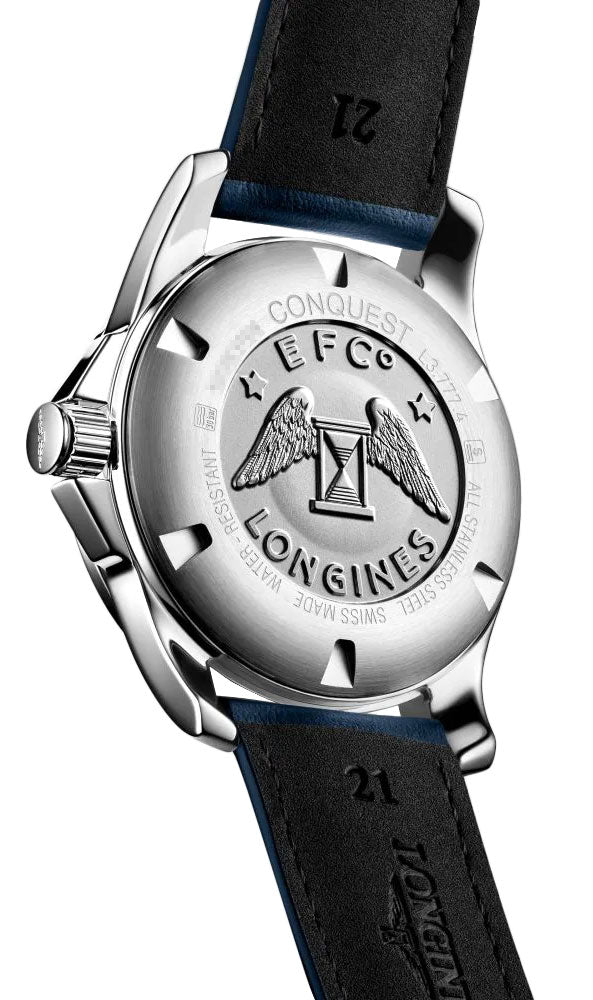 Longines Conquest Automatic Stainless Steel Blue Dial Blue Leather Strap Date Divers Mens Watch L3.777.4.99.0 wholesalehk.shop