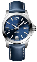 Longines Conquest Automatic Stainless Steel Blue Dial Blue Leather Strap Date Divers Mens Watch L3.777.4.99.0 wholesalehk.shop