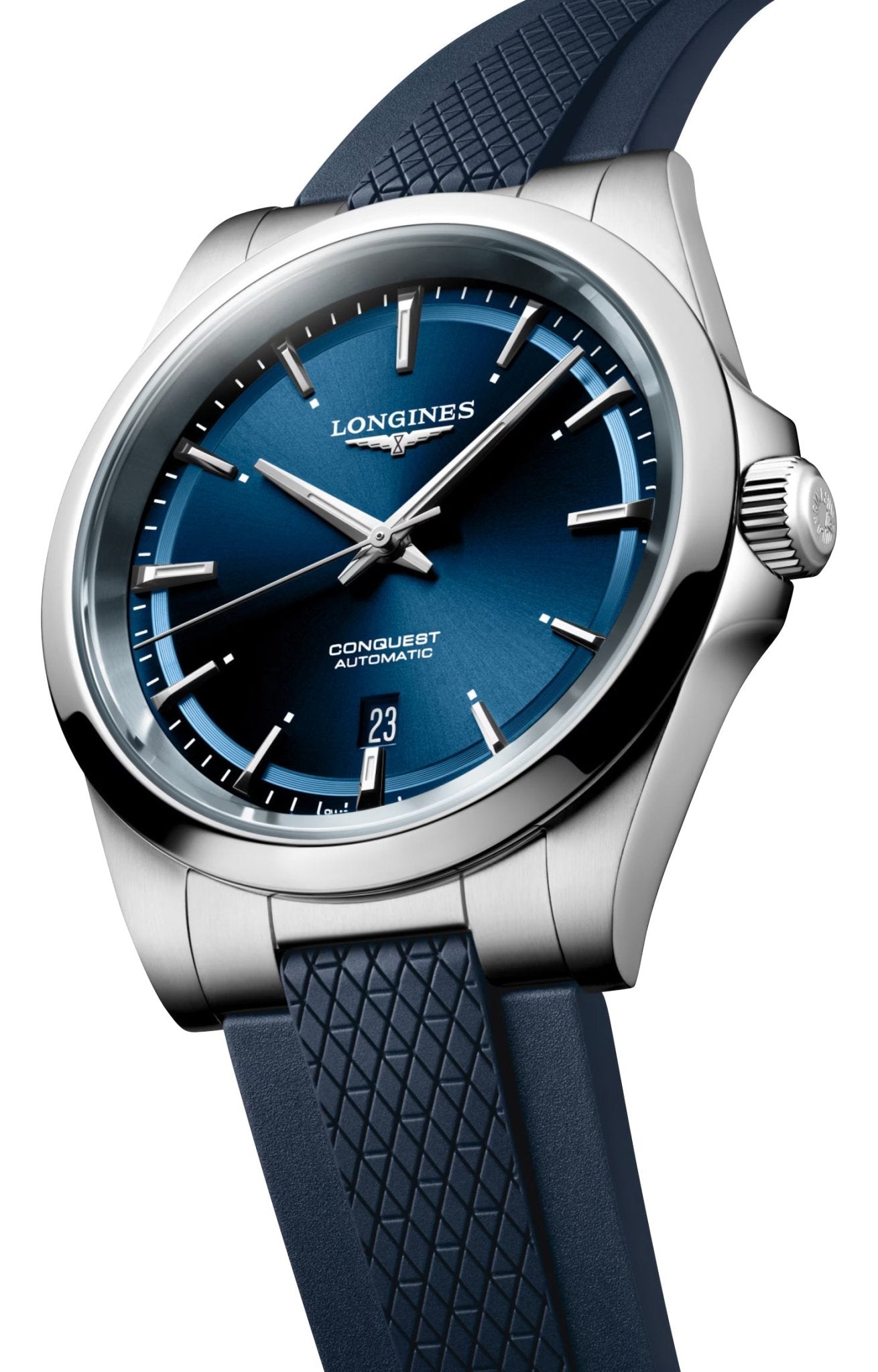 Longines Conquest Automatic Stainless Steel Blue Dial Blue Rubber Strap Date Mens Watch L3.830.4.92.9 wholesalehk.shop
