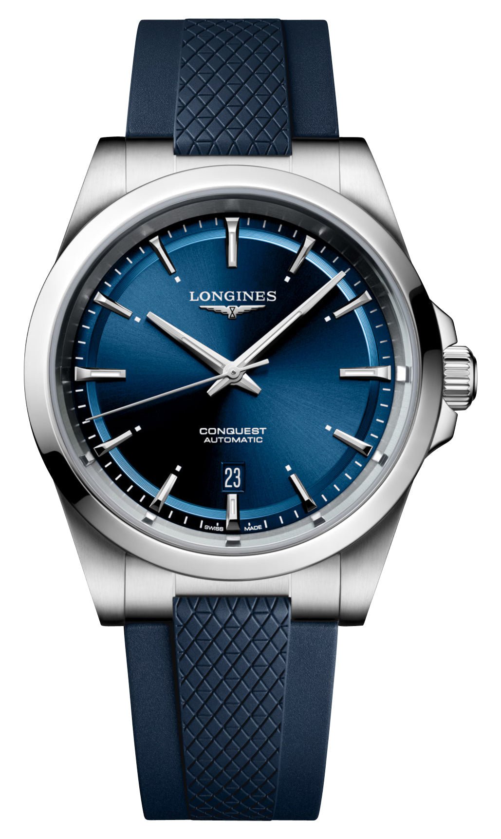 Longines Conquest Automatic Stainless Steel Blue Dial Blue Rubber Strap Date Mens Watch L3.830.4.92.9 wholesalehk.shop
