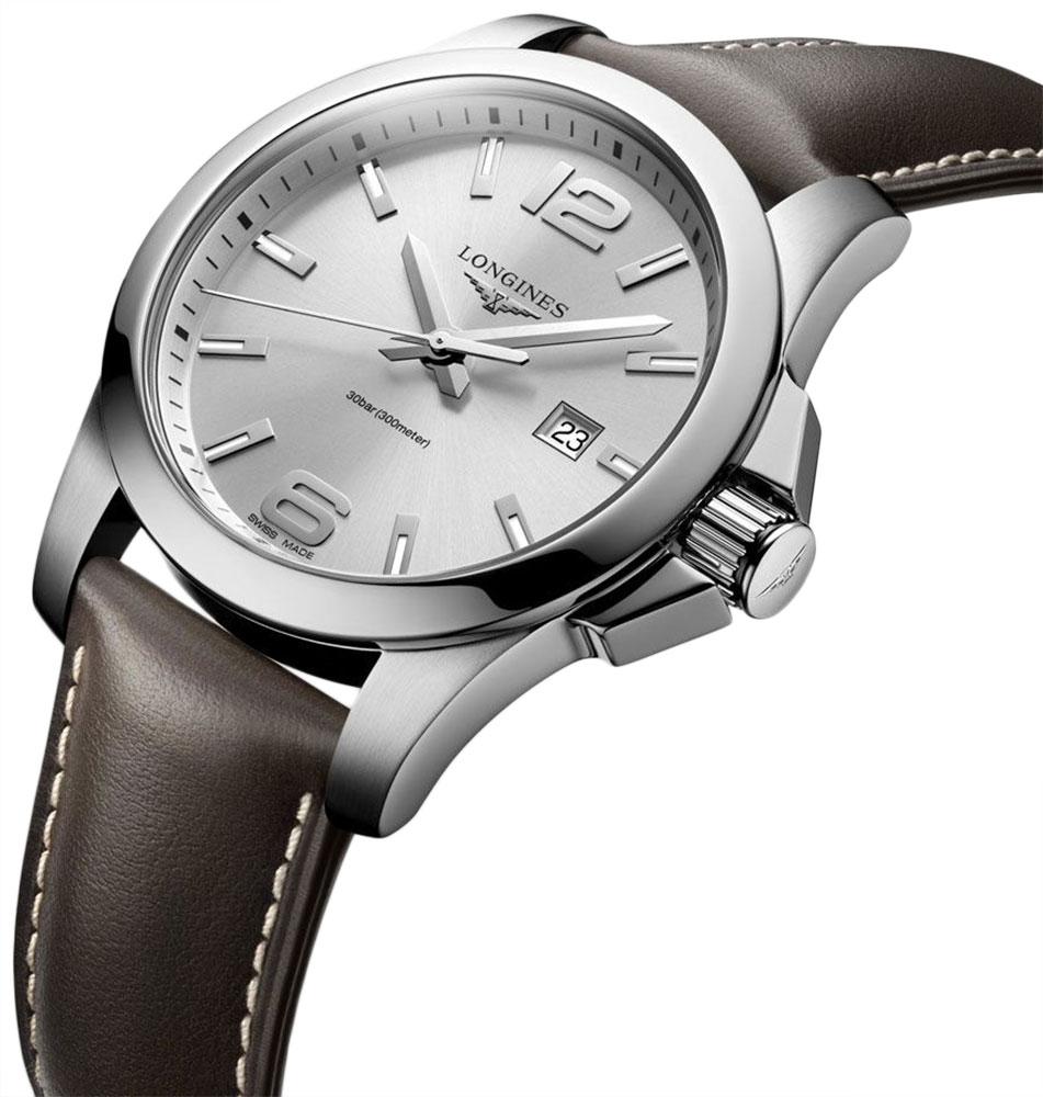 Longines Conquest Automatic Stainless Steel Brown Leather Strap Silver Dial Date Mens Watch L3.778.4.76.5 wholesalehk.shop