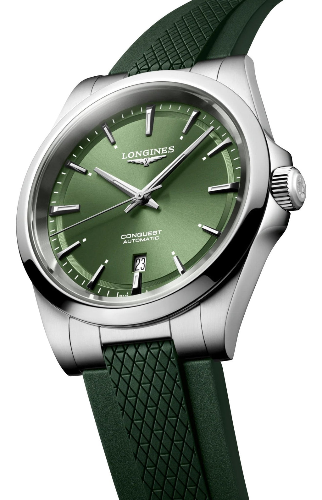 Longines Conquest Automatic Stainless Steel Green Dial Green Rubber Strap Date Mens Watch L3.830.4.02.9 wholesalehk.shop