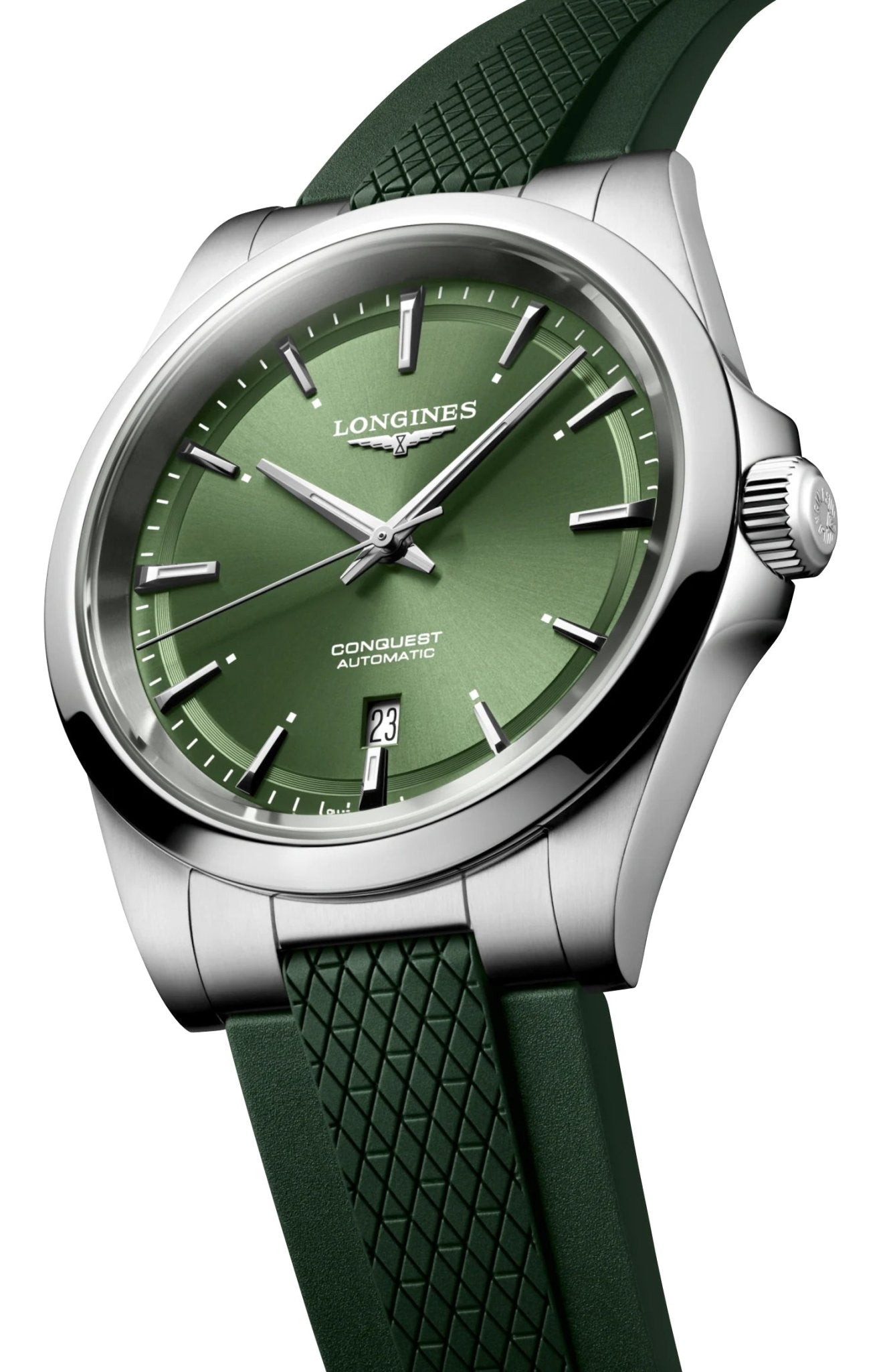 Longines Conquest Automatic Stainless Steel Green Dial Green Rubber Strap Date Mens Watch L3.830.4.02.9 wholesalehk.shop