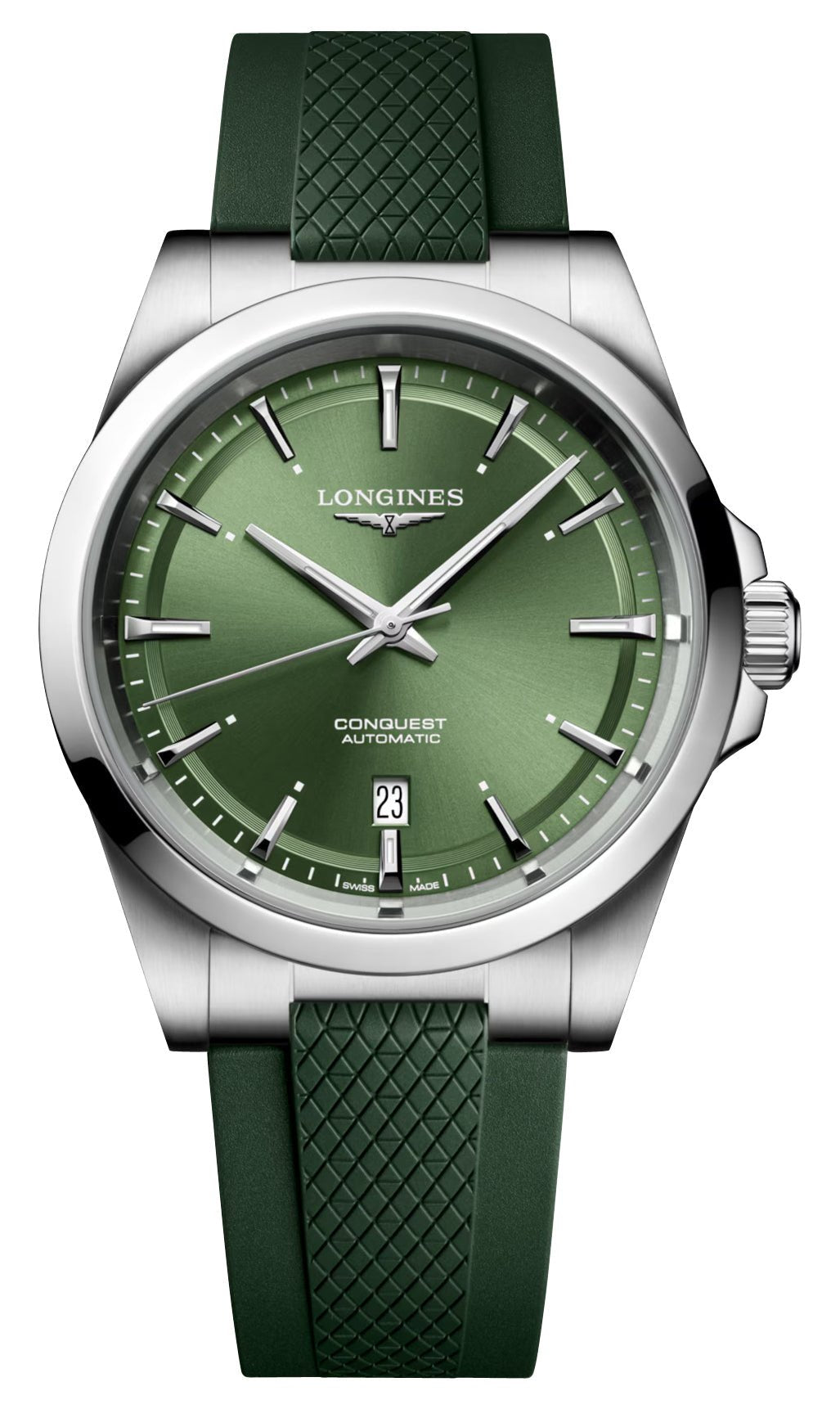 Longines Conquest Automatic Stainless Steel Green Dial Green Rubber Strap Date Mens Watch L3.830.4.02.9 wholesalehk.shop