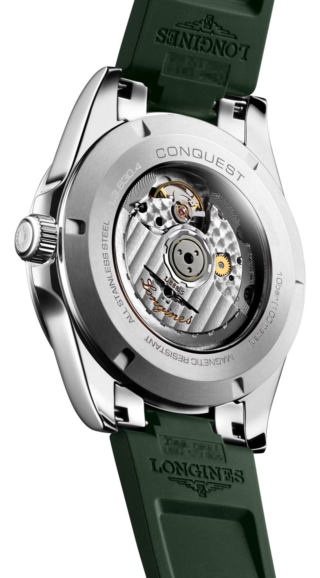 Longines Conquest Automatic Stainless Steel Green Dial Green Rubber Strap Date Mens Watch L3.830.4.02.9 wholesalehk.shop