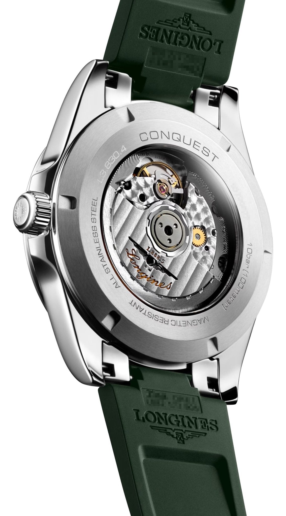 Longines Conquest Automatic Stainless Steel Green Dial Green Rubber Strap Date Mens Watch L3.830.4.02.9 wholesalehk.shop