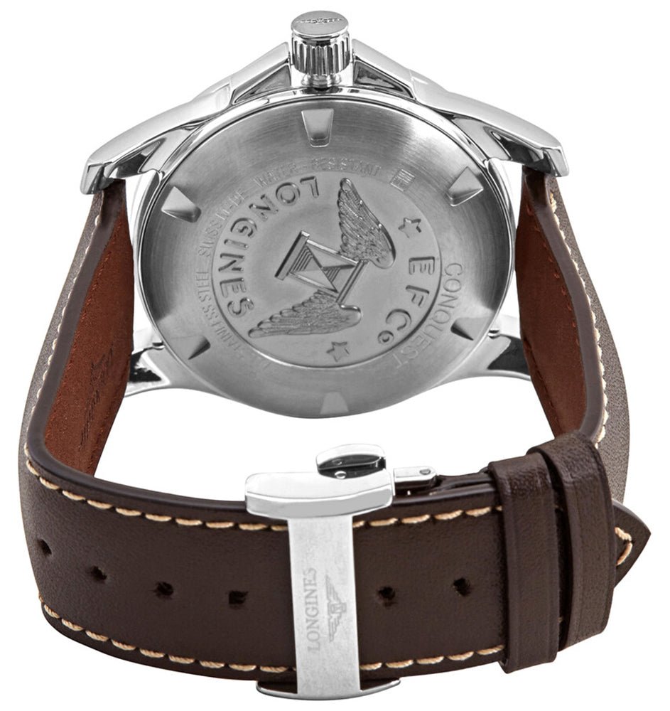 Longines Conquest Automatic Stainless Steel Silver Dial Brown Leather Strap Date Divers Mens Watch L3.777.4.76.5 wholesalehk.shop