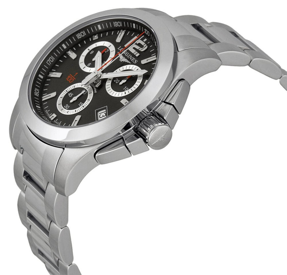Longines Conquest Chronograph Stainless Steel Black Dial Date Divers Quartz Mens Watch L3.700.4.56.6 wholesalehk.shop