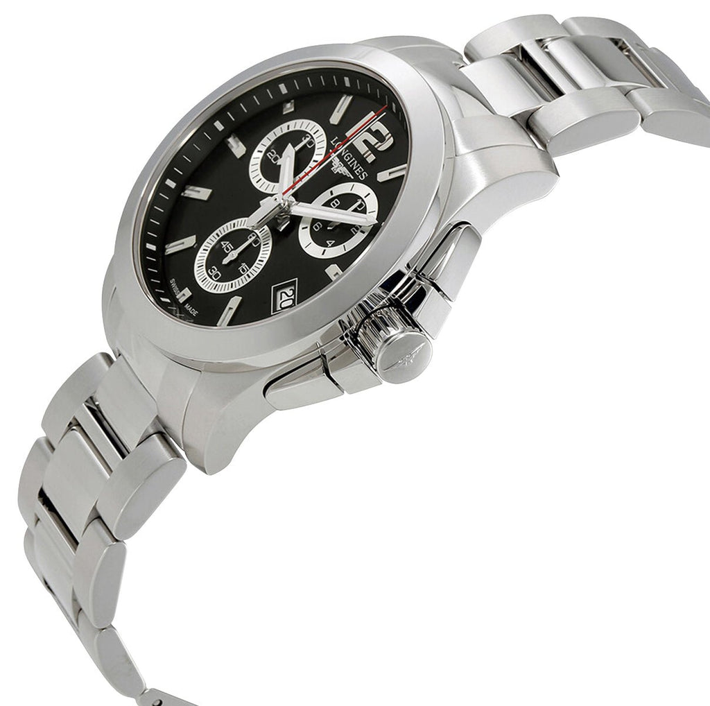 Longines Conquest Chronograph Stainless Steel Black Dial Date Divers Quartz Mens Watch L3.702.4.56.6 wholesalehk.shop