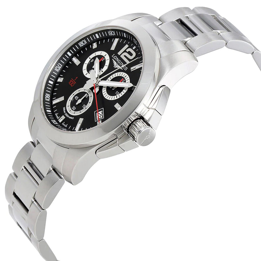 Longines Conquest Chronograph Stainless Steel Black Dial Date Divers Quartz Mens Watch L3.800.4.56.6 wholesalehk.shop